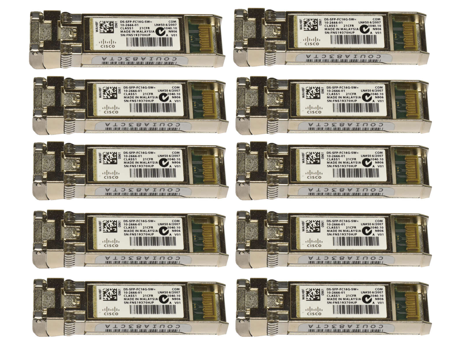 10x Cisco Original DS-SFP-FC16G-SW SFP+ 1000Base-SX 16Gb Transceiver 10-2666-01