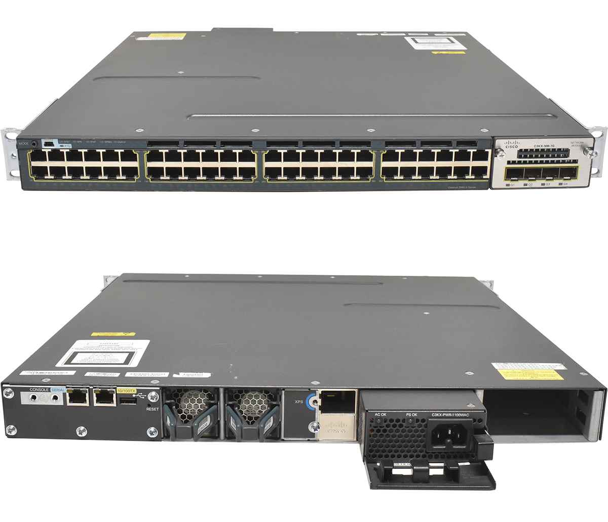 Cisco WS-C3560X-48T-S 48-Port RJ-45 GE Switch 1x PSU + C3KX-NM-1G Rack Ears