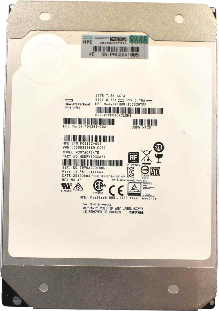 Toshiba 14TB 3.5" SATA HDD Festplatte MG07ACA14TE HPE P04386-002 MB014000GWTFF Toshiba 14TB 3.5" SATA HDD Festplatte MG07ACA14TE HPE P04386-002 MB014000GWTFF