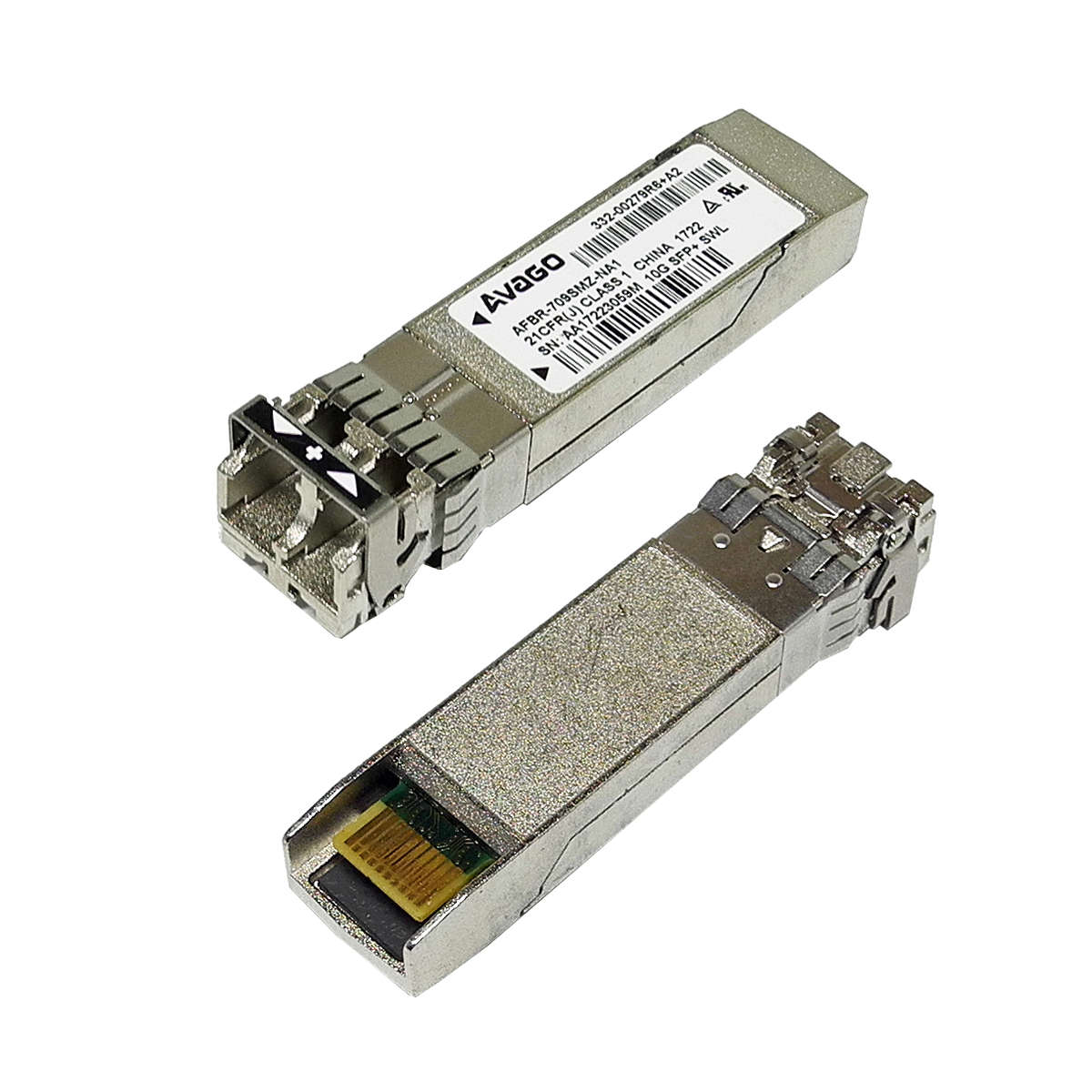 Avago-AFBR-709SMZ-NA1-NA2-10G-SFP-850nm-300m-Trans-001.jpg Avago AFBR-709SMZ-NA1/NA2 10G SFP+ 850nm 300m Transceiver 332-00279R6+A1/A2