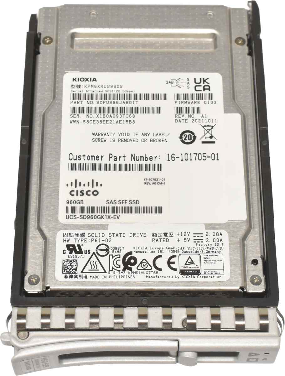 Cisco Kioxia 960GB 2.5" 24G SAS SSD KPM6XRUG960G UCS-SD960GK1X-EV Server Storage Cisco Kioxia 960GB 2.5" 24G SAS SSD KPM6XRUG960G UCS-SD960GK1X-EV Server Storage