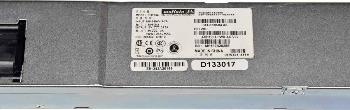 Cisco 400W Power Supply ASR1001-PWR-AC 341-0338-04