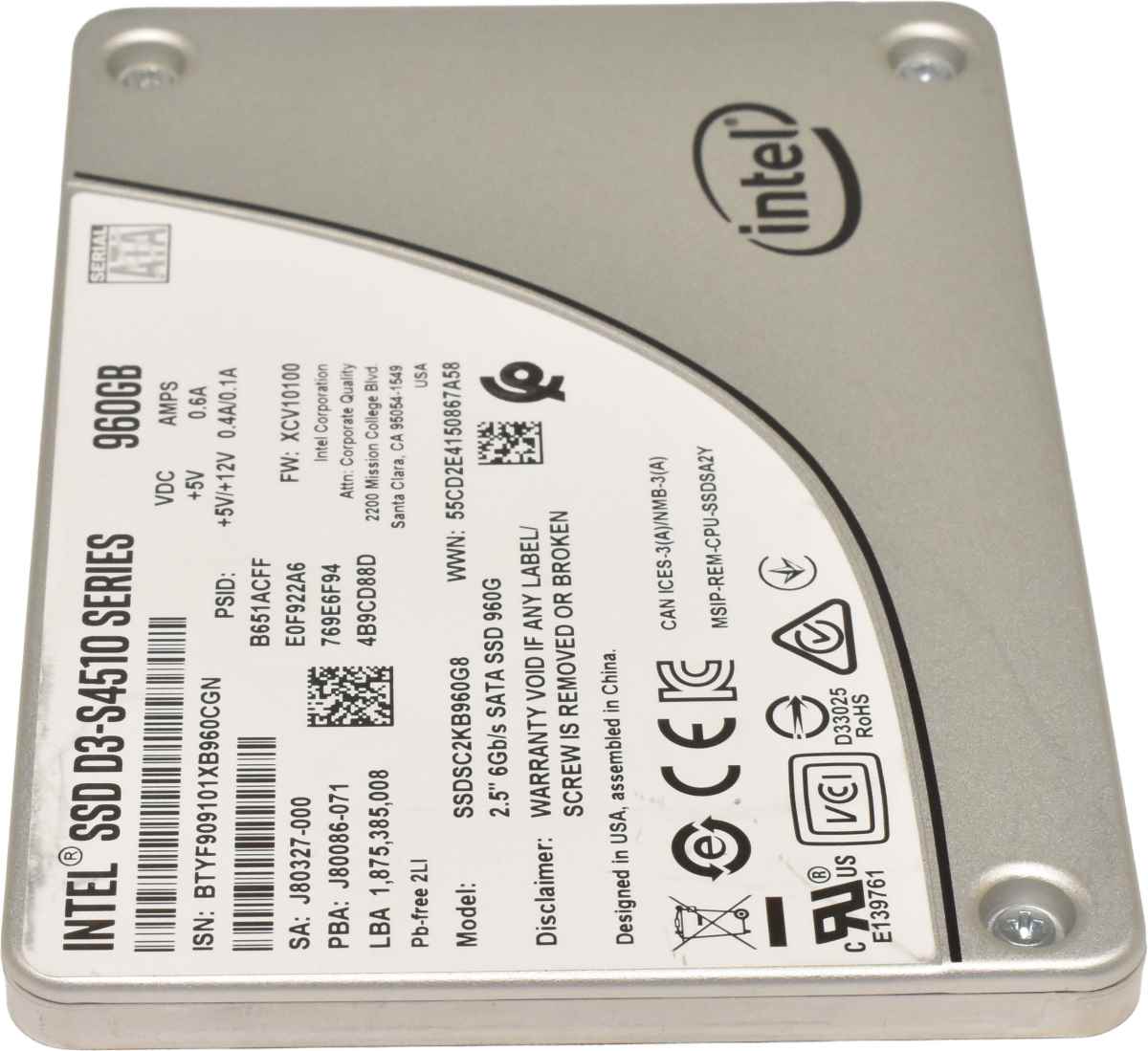 Intel SSD D3-S4510 Series 960GB 2.5" 6G SATA SSDSC2KB960G8 Intel SSD D3-S4510 Series 960GB 2.5" 6G SATA SSDSC2KB960G8