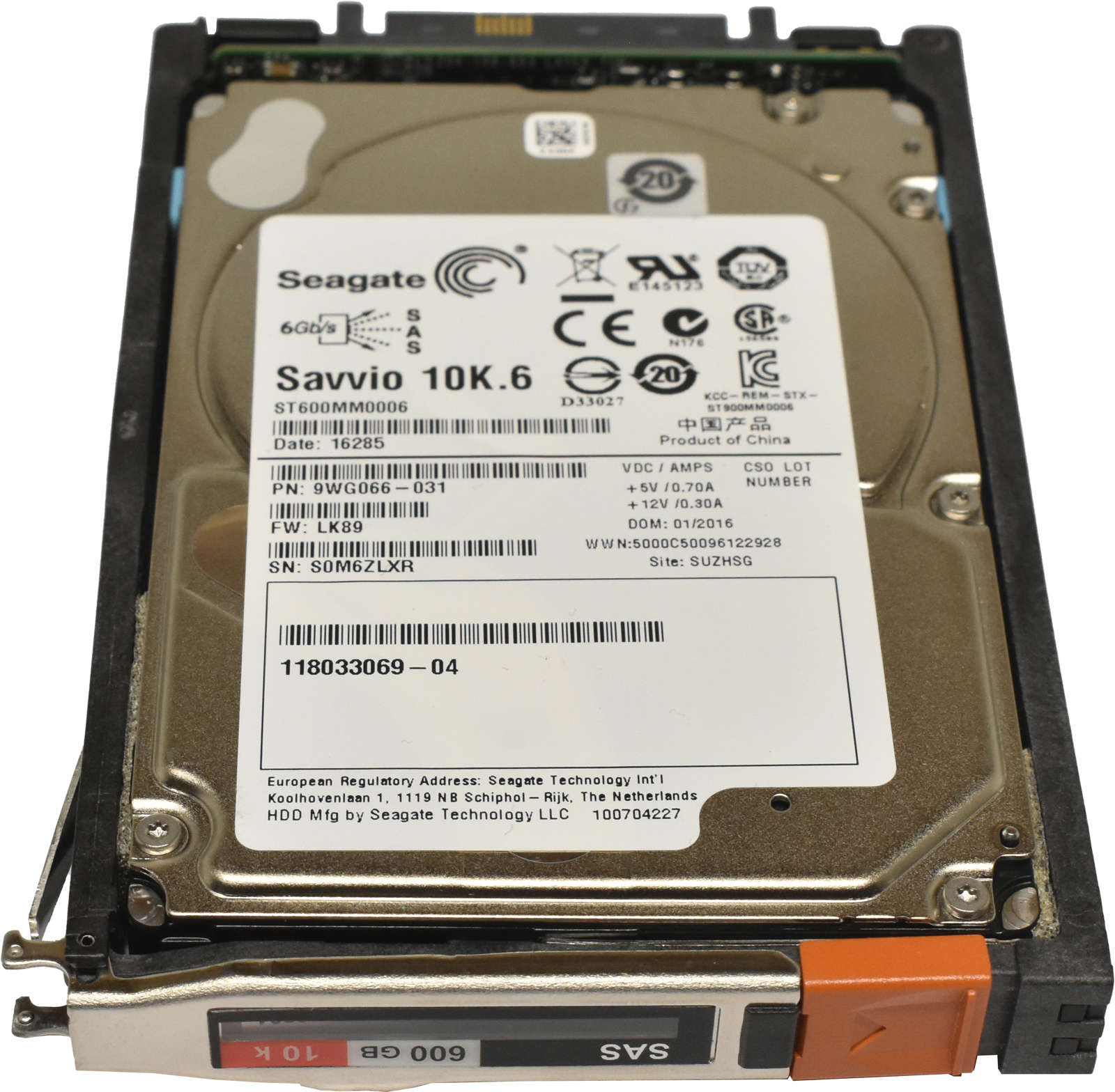 EMC Seagate 600GB 2.5" 10K 6G SAS HDD Festplatte ST600MM0006 9WG066-031 mit EMC Rahmen