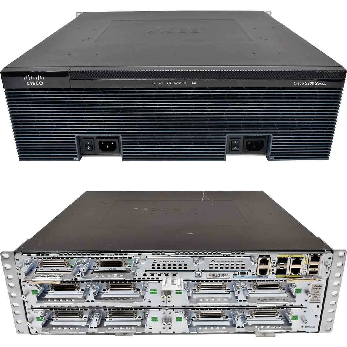 Cisco 3945-Chassis + Modul C3900-SPE150/K9 4x Modul SM32A 10x HWIC16A 2x PSU Cisco 3945-Chassis + Modul C3900-SPE150/K9 4x Modul SM32A 10x HWIC16A 2x PSU