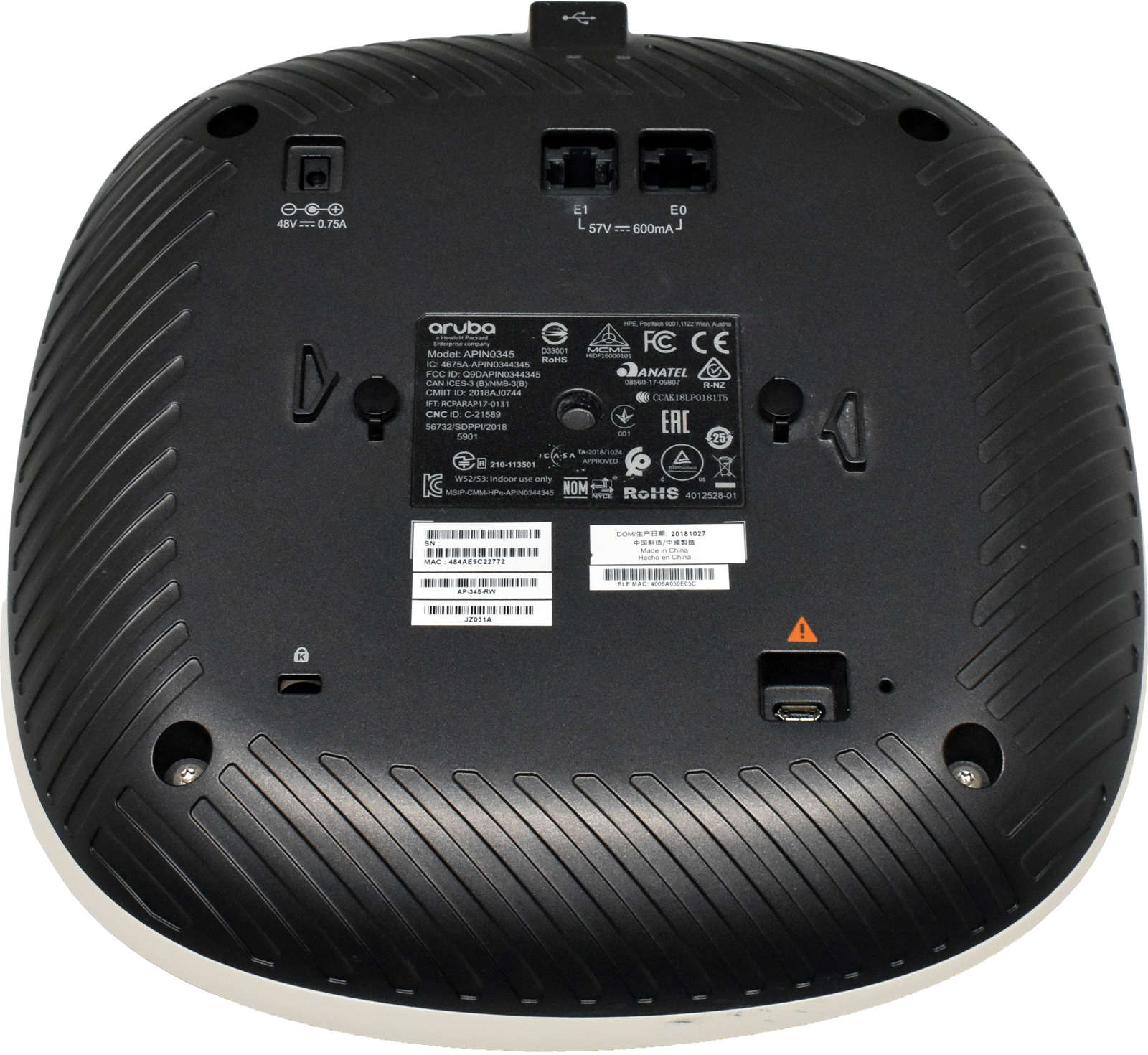 Aruba AP-345-RW APIN0345 JZ031A Dual Radio 4x4:4 MU-MIMO 5-GHz 802.11ac WLAN Access Point