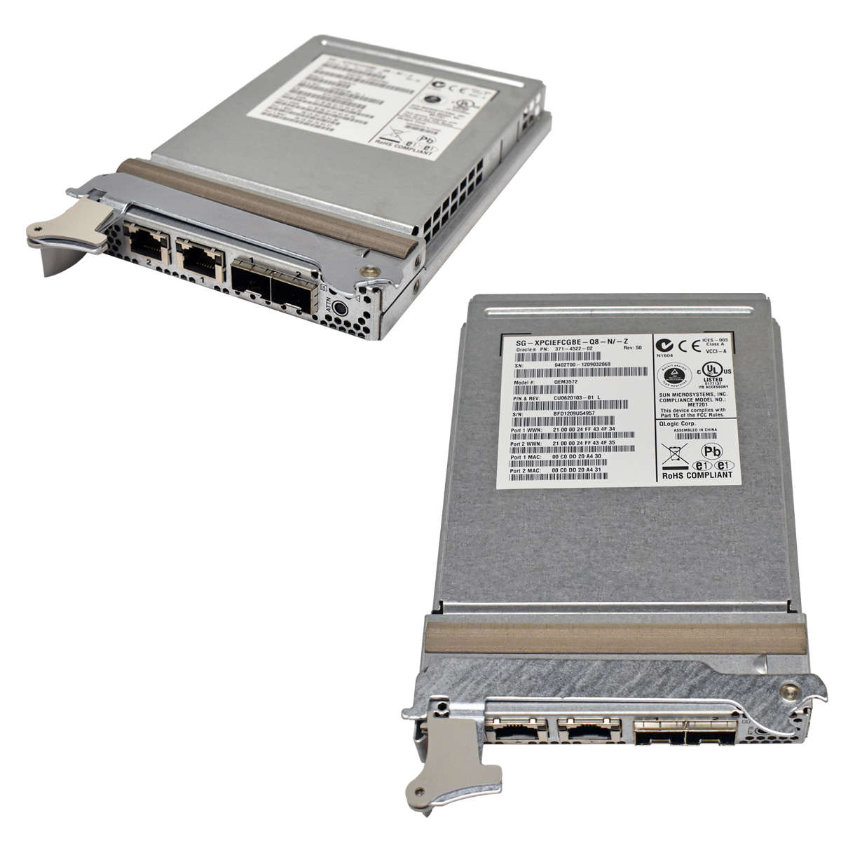 Sun-Oracle-SG-XPCIEFCGBE-Q8-QEM3572-371-4522-02-4-001.jpg Sun Oracle SG-XPCIEFCGBE-Q8 QEM3572 371-4522-02 4-Port Ethernet Host Adapter 2x mini GBICs
