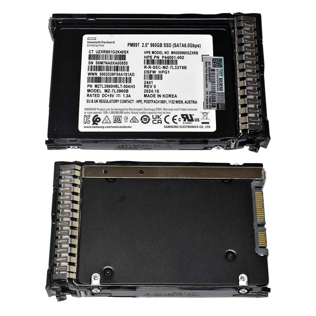 HP Samsung PM897 960GB P18478-001 MZ-7L3960B 2.5" SFF 6G SATA SSD +Caddy