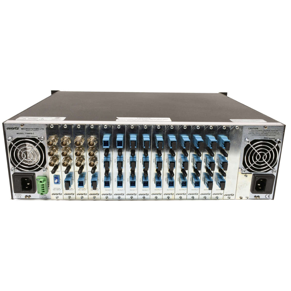 Evertz-Multiframe-7700FR-C-1x-PSU-4x-7707OE-4x-770-003.jpg Evertz Multiframe 7700FR-C 1x PSU 4x 7707OE 4x 7705DS 6x 7705MS 90/100