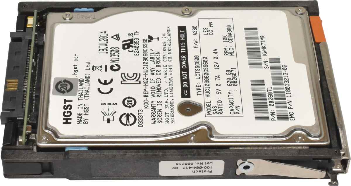 EMC HGST 600GB 2.5" 10K 6G SAS HDD Festplatte HUC109060CSS600 0B26071 mit EMC Rahmen