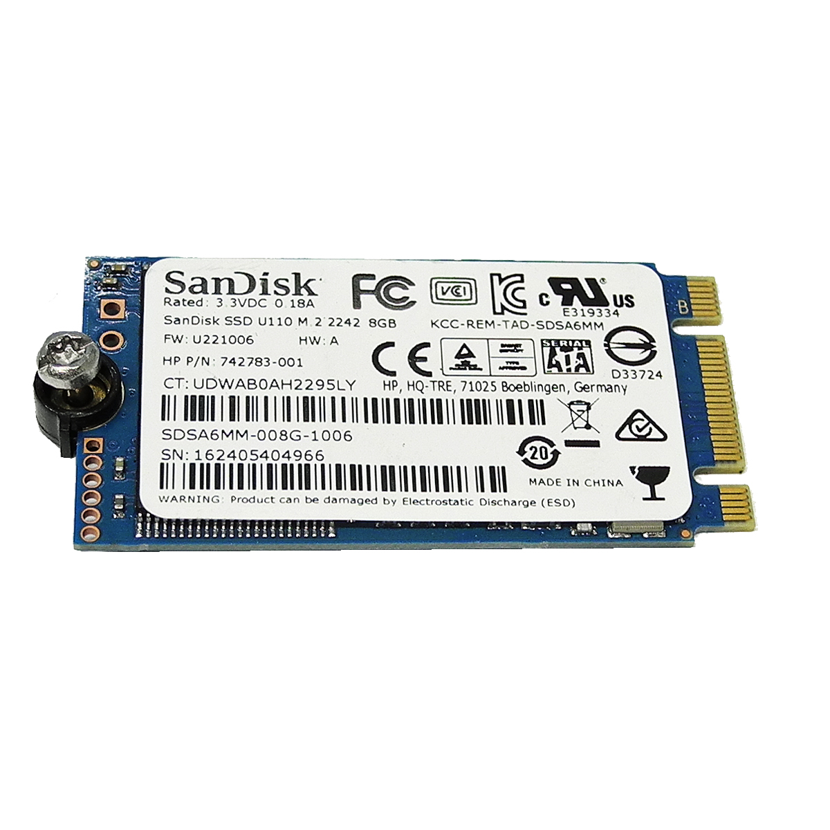 SanDisk SSD U110 M.2 2242 8GB SATA 6Gb/s MLC Solid State Drive HP 742783-001 SanDisk SSD U110 M.2 2242 8GB SATA 6Gb/s MLC Solid State Drive HP 742783-001