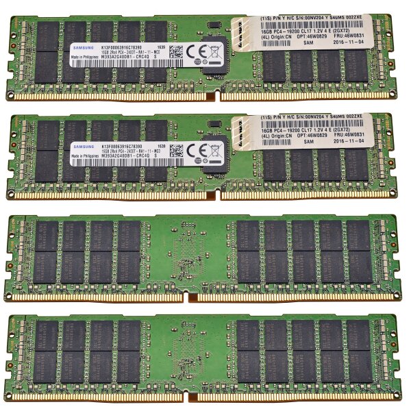 64GB Lenovo Samsung 4x16GB 2Rx4 PC4-2400T DDR4 RAM M393A2G40DB1-CRC 46W0831 46W0829