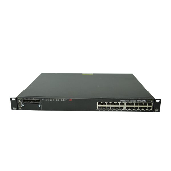 Brocade Switch FastIron FCX624S 24Ports 1000Mbits 4Ports SFP Combo 2 Stacking Ports CX4 16Gbits Dual AC Managed Rack Ears